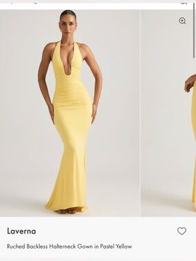 Oh Polly Lavern’s Yellow Ruched Halterneck Gown